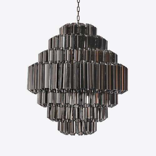 smoked grey black tiered chandelier in style of Murano glass