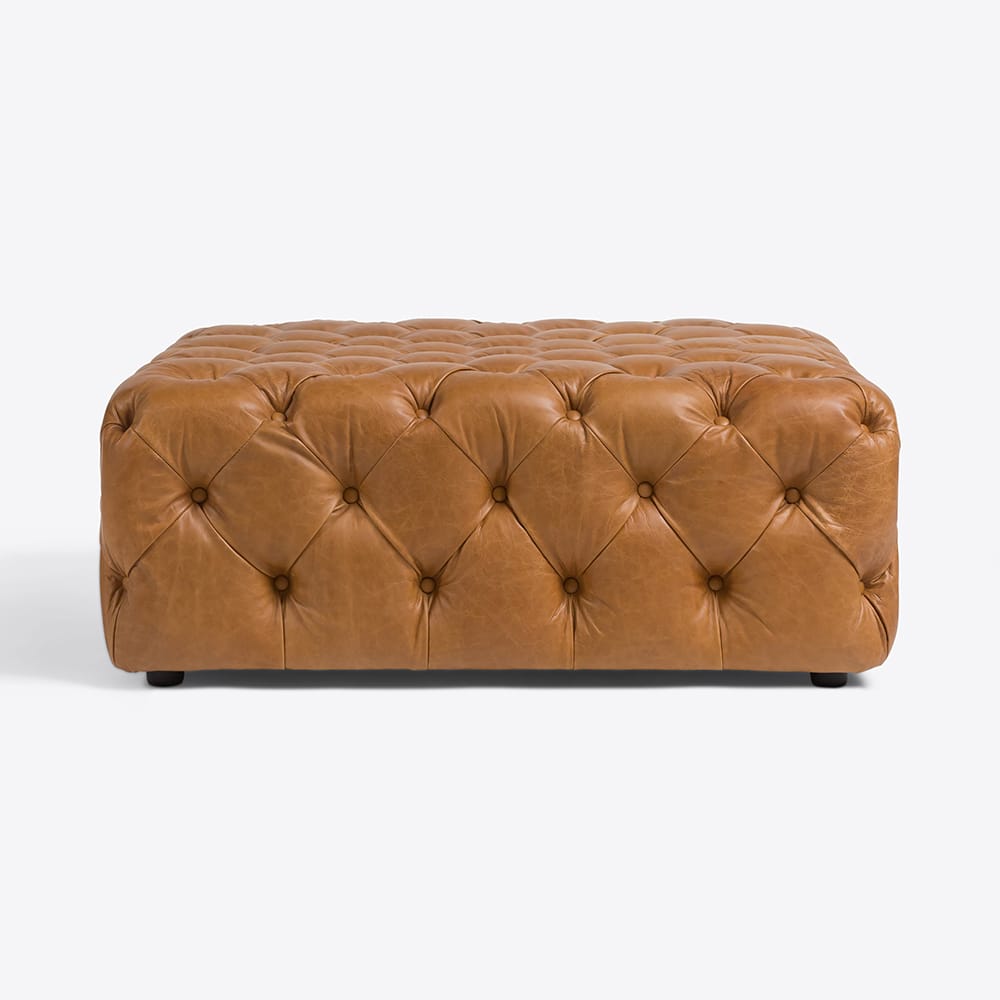 Tank Tan Leather Buttoned Ottoman