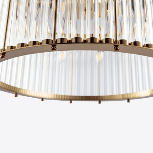 glass tube and brass drum chandelier