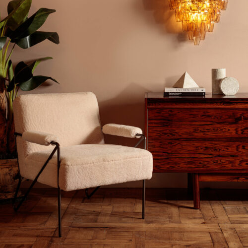 baa baa sheepskin white lounge chair - mid century style