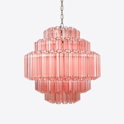 Pink Palermo Chandelier - Pure White Lines - pink tiered vintage Murano 70's inspired chandelier