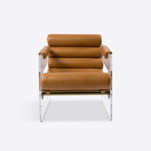 brown leather and acrylic armchair