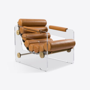 brown leather and acrylic armchair