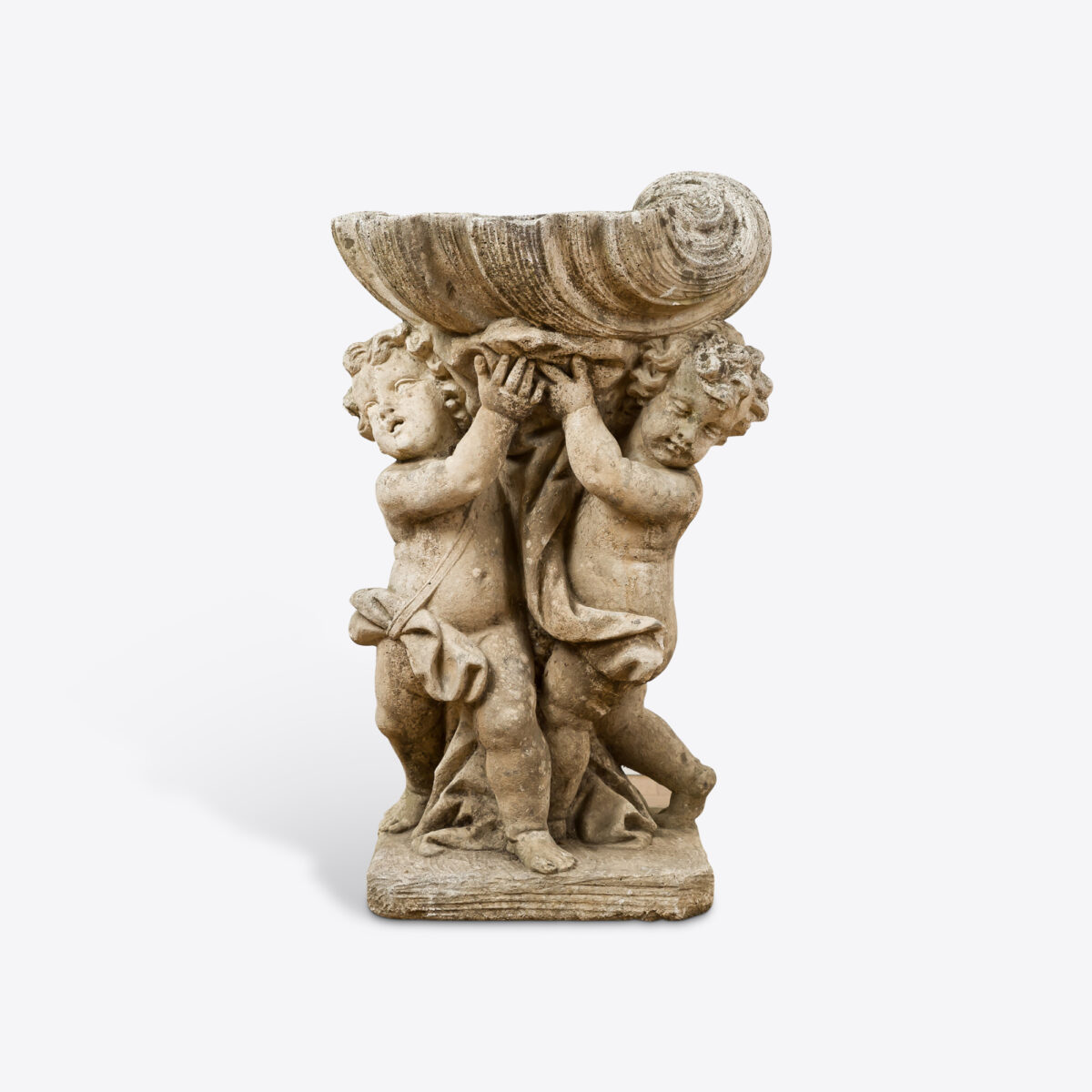 Early 20th Century Marble Di Latte Putti and Clam Shell