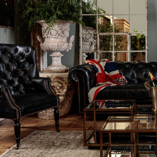 Petworth black leather wingback armchair