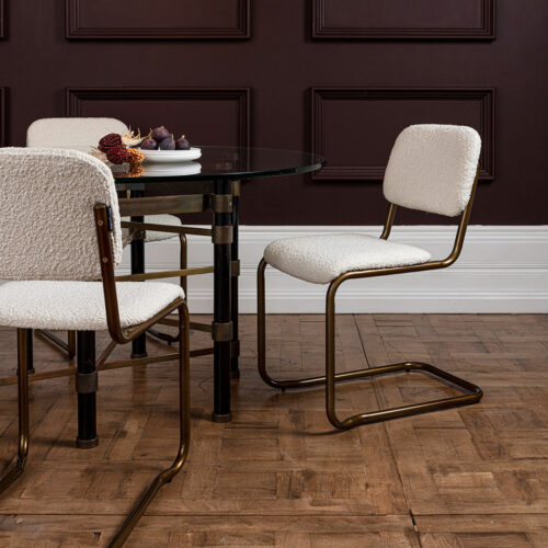boucle cantilever dining chairs