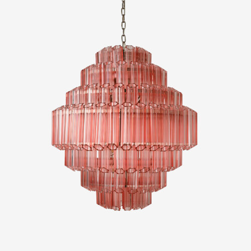 large pink chandelier in style of vintage Murano glass