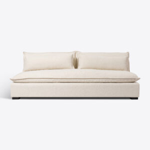 armless boucle sofa with boucle ottoman