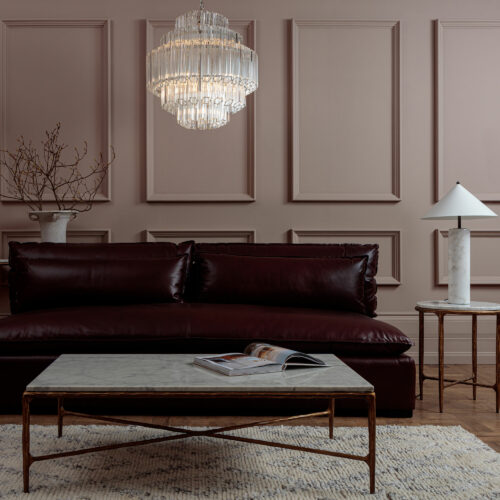 Amalfi armless sofa in espresso dark brown leather