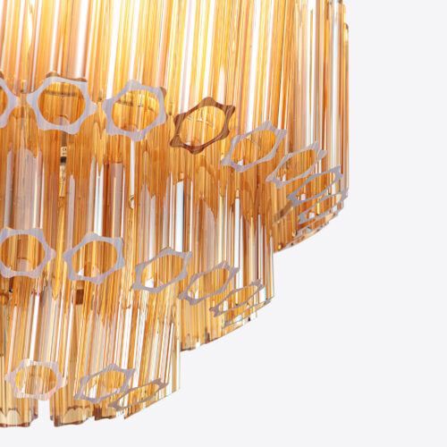 amber yellow tiered chandelier in 70s vintage style of Murano glass