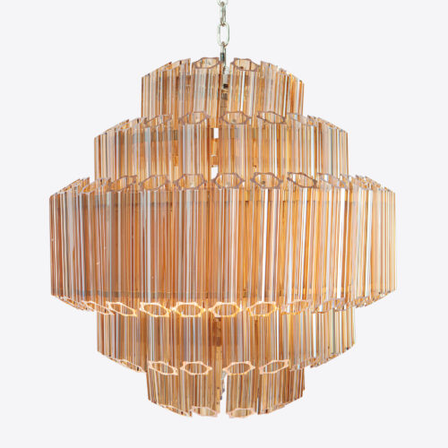 amber yellow tiered chandelier in 70s vintage style of Murano glass