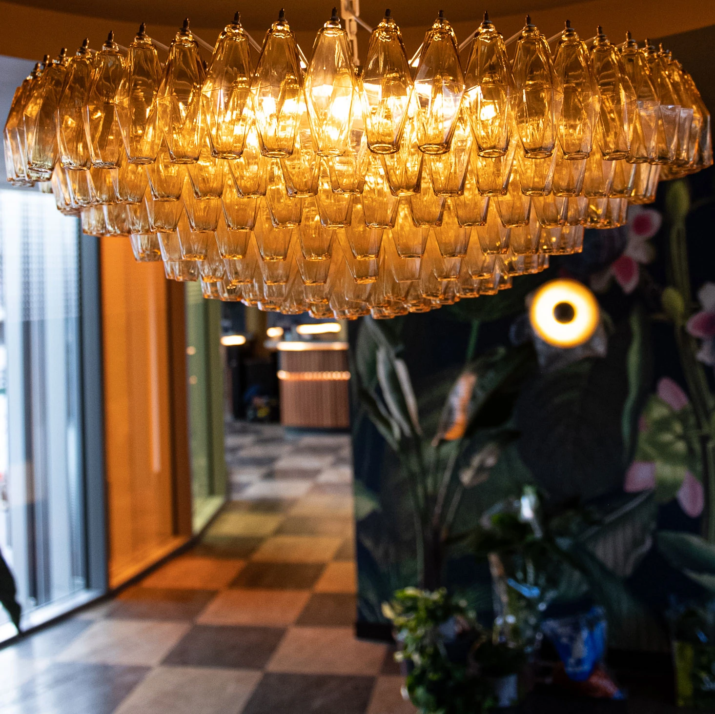 Murano glass chandelier amber yellow