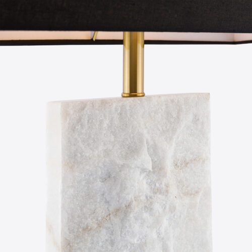 Val-d’Isère table lamp natural quartz base on a brass stand, topped with a neat, rectangular fabric