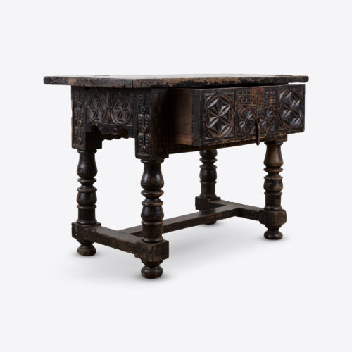 antique late 18th century carved wood Spanish console table with drawer