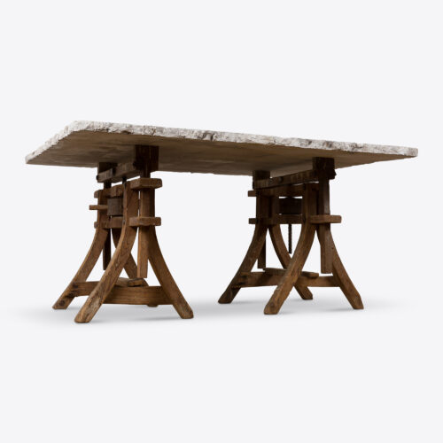 vintage sculptor's table with adjustable trestle legs