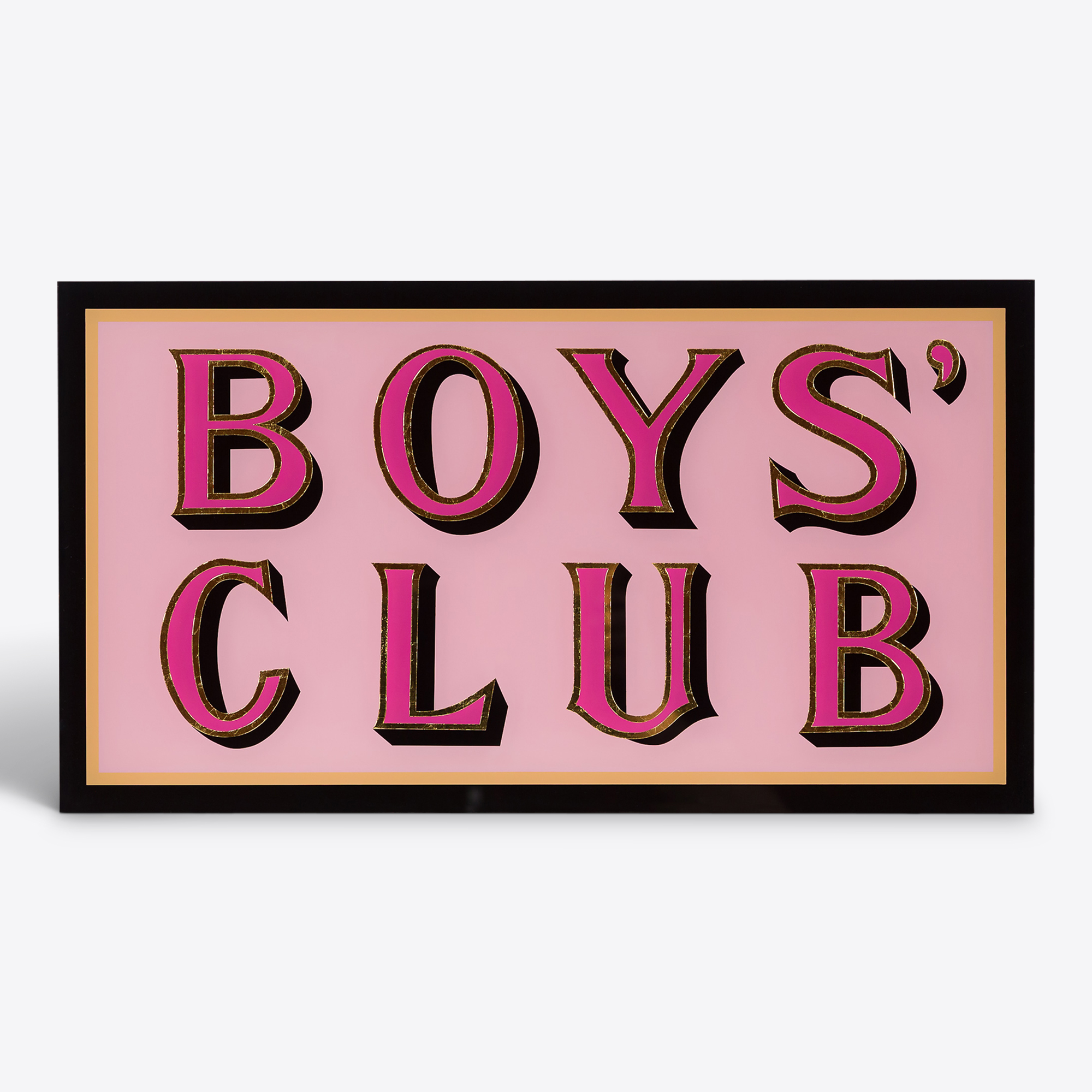 boys club hand painted glass sign with gold leaf - pink