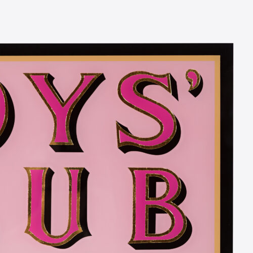 boys club hand painted glass sign with gold leaf - pink