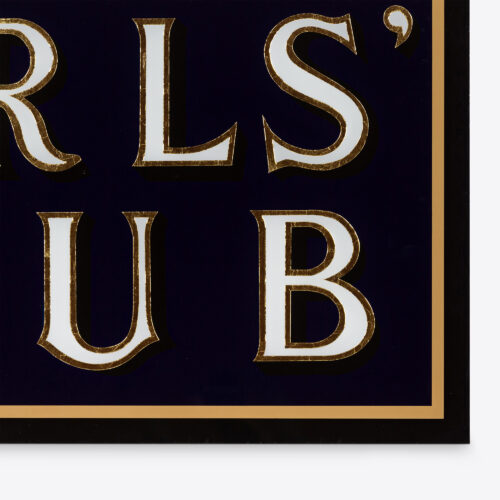girls club hand painted glass sign with gold leaf - dark blue