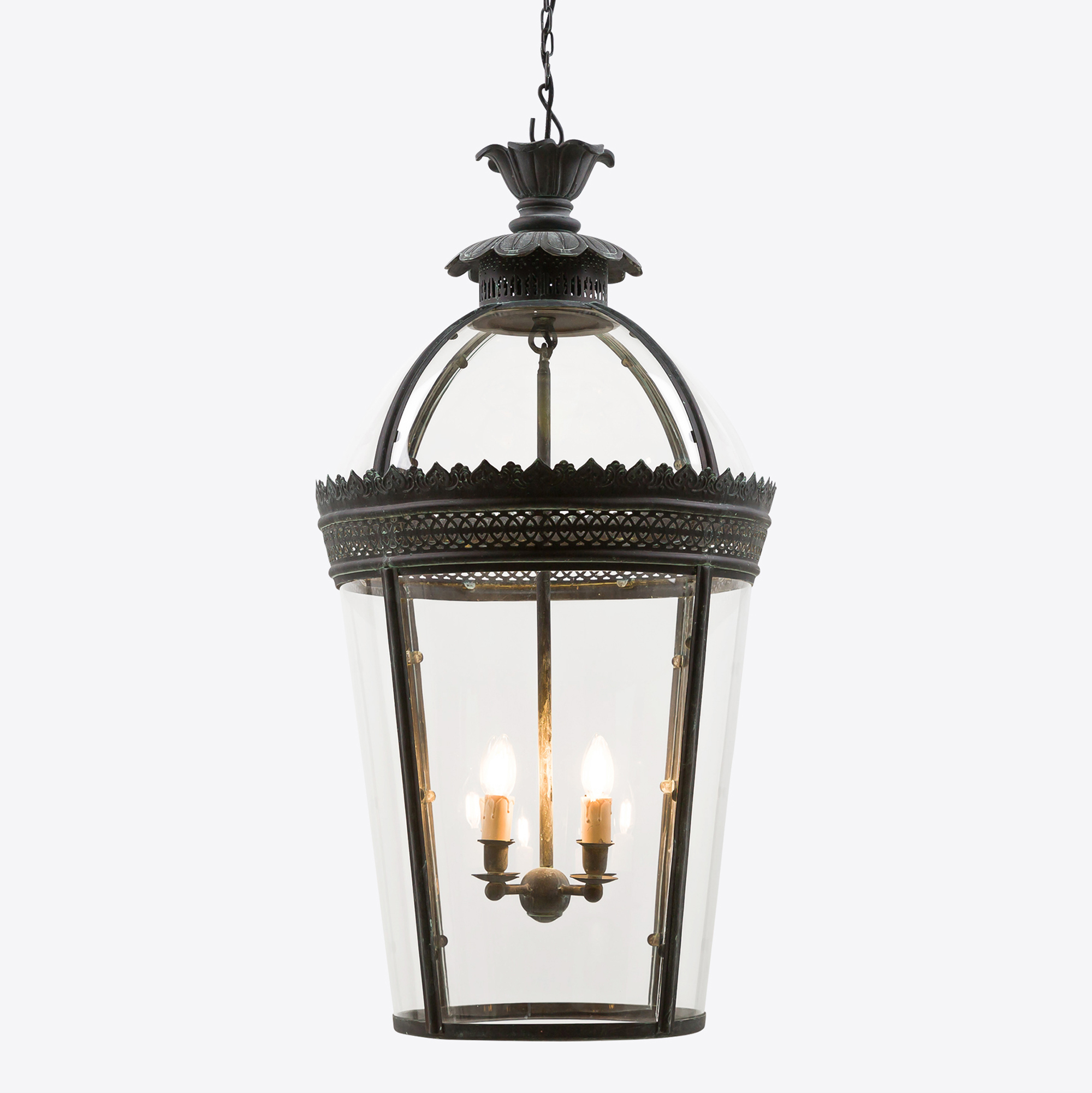 large Byron hanging lantern - in verdigris bronze finish