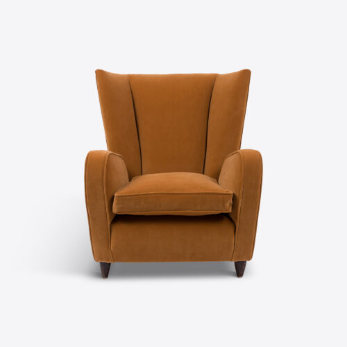 mid century 1950's Italian armchair for lounge living room in Gingerbread orange tan velvet by Linwood