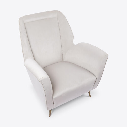 mid century 1970's Italian armchair for lounge living room in vellum white tan velvet by Linwood