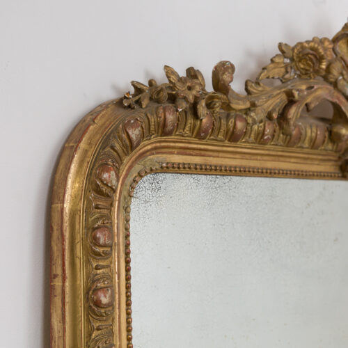 Antique French Gold Leaf Gilt Louis Philippe Mirror with Crest