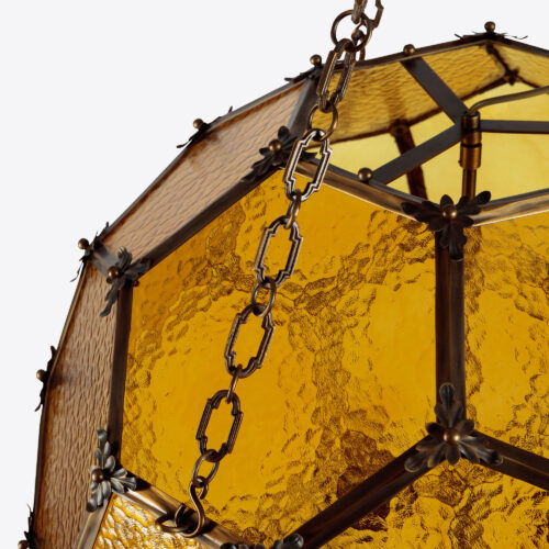 large geometric hanging lantern with amber glass - Parnham Park