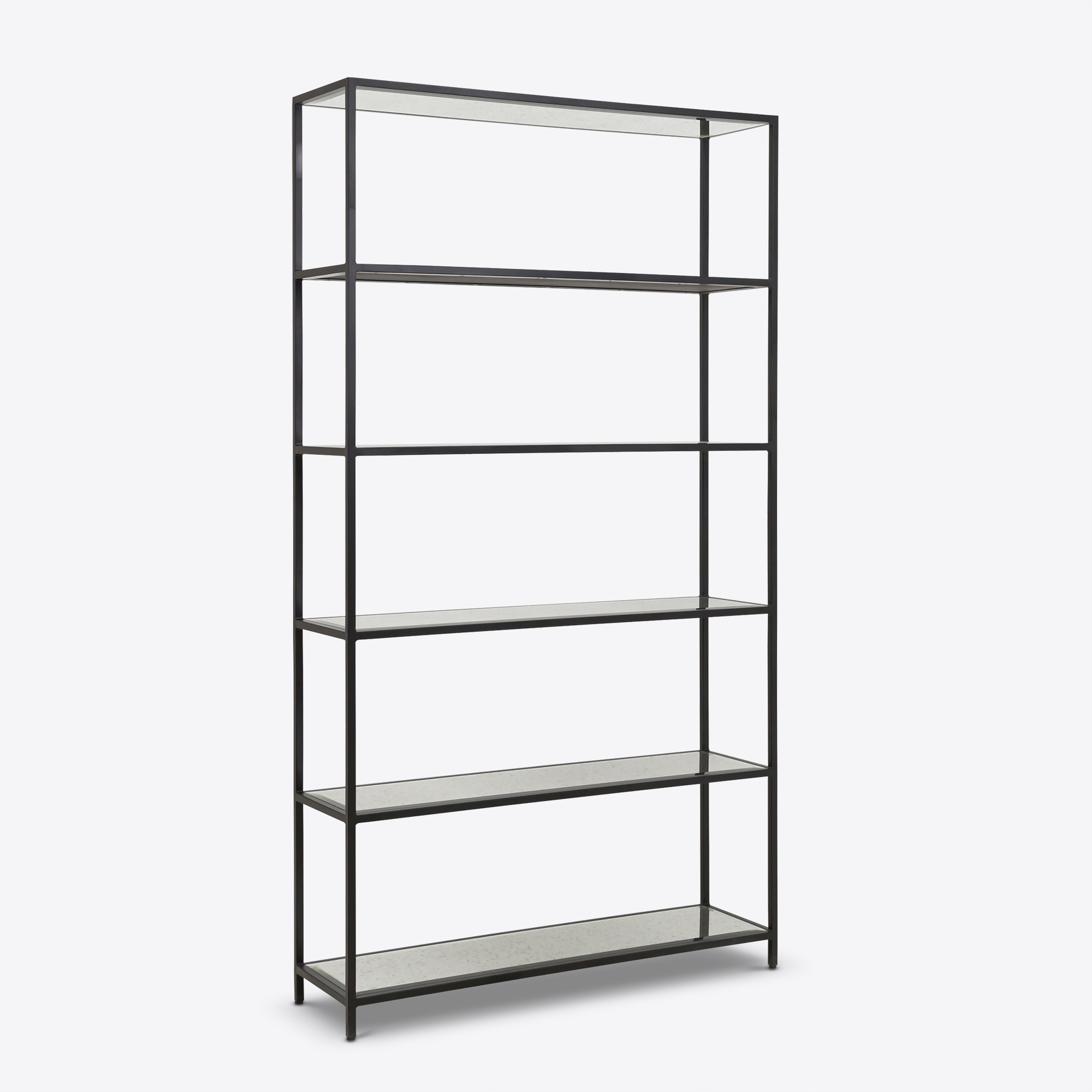 Aria bronze etagere with aged mirror glass shelves